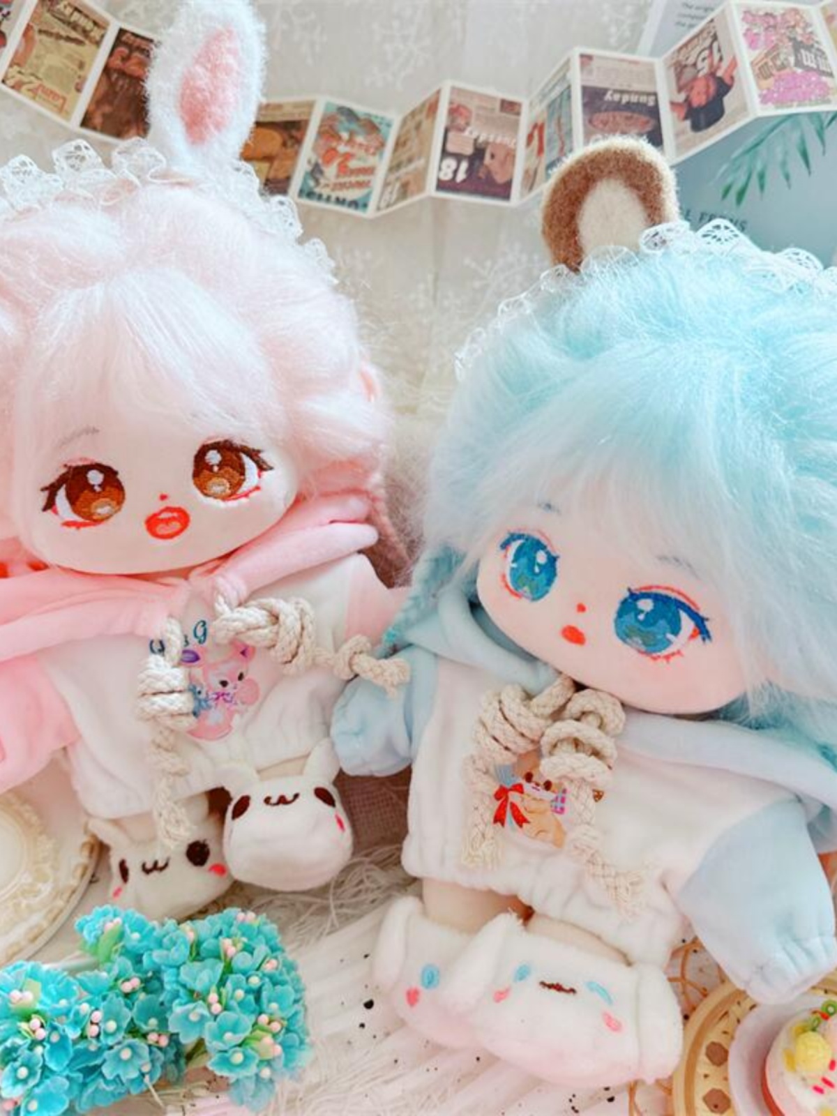 棉花娃娃20cm厘米娃衣服明星公仔正常体胖胖体粉蓝色甜蜜圈套卫衣