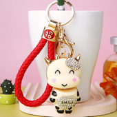 招财创意镶钻生肖小牛汽车钥匙扣女可爱包包挂件精致钥匙链圈饰品