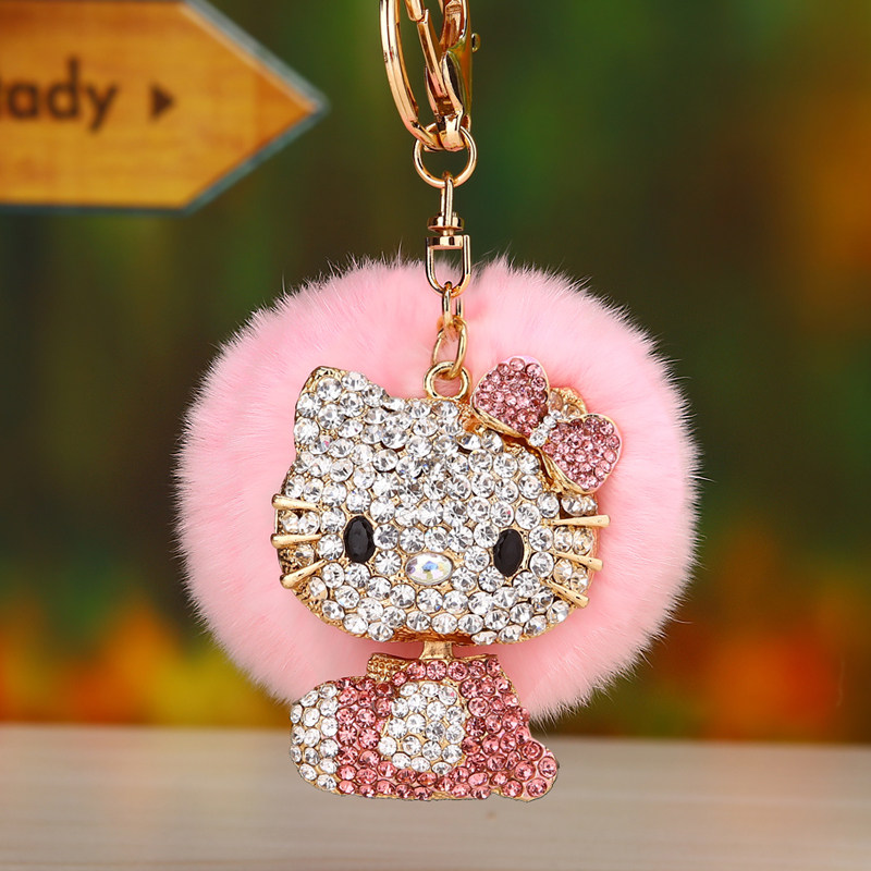 包邮韩国创意可爱kitty猫镶钻水晶钥匙挂件汽车钥匙扣女包链饰品