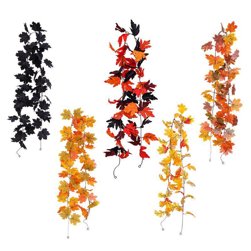 加密仿真红枫叶藤条壁挂秋季假树叶万圣节圣诞橱窗吊顶墙面装饰花