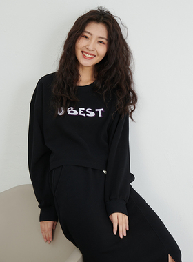 UGIZ 23年冬季新品韩版女装字母印花百搭圆领高腰短款卫衣UDTG920