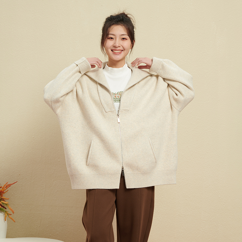 UGIZ双向拉链纯色大翻领毛衣开衫