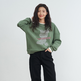 烫钻小熊 UGIZ23年冬季 女装 韩版 UG字母假两件加绒卫衣UDTG902 新品