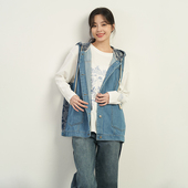 韩版 UGIZ夏季 商品商场同款 复古连帽牛仔拼接休闲马甲女UBEJ911