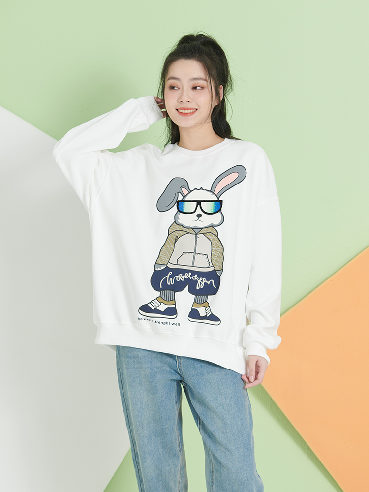 UGIZ宽松显瘦兔子图案套头卫衣