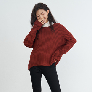 23冬季 简约圆领竖条编织纯色长袖 新品 女装 毛衣UDWG819 韩版 UGIZ