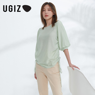 2022夏季 新品 韩版 女UBSF927 UGIZ商场同款 女装 清新抽绳素色衬衫