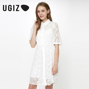 蕾丝镂空假两件纯色简约连衣裙女UBOC710 UGIZ夏季 女装 韩版 新款