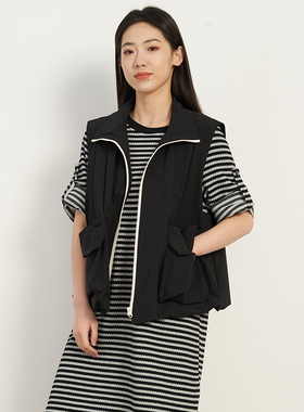 UGIZ2024夏季新品商场同款韩版女装翻领拉链休闲马甲女UBEH802