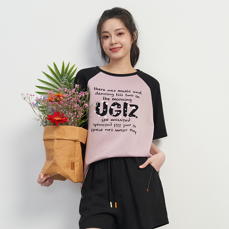 UGIZ韩版字母印花插肩短袖T恤