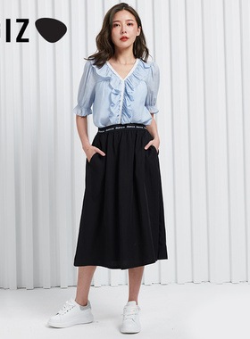 UGIZ夏季新品韩版女装纯色休闲修身V领短袖衬衫上衣女UBSE811