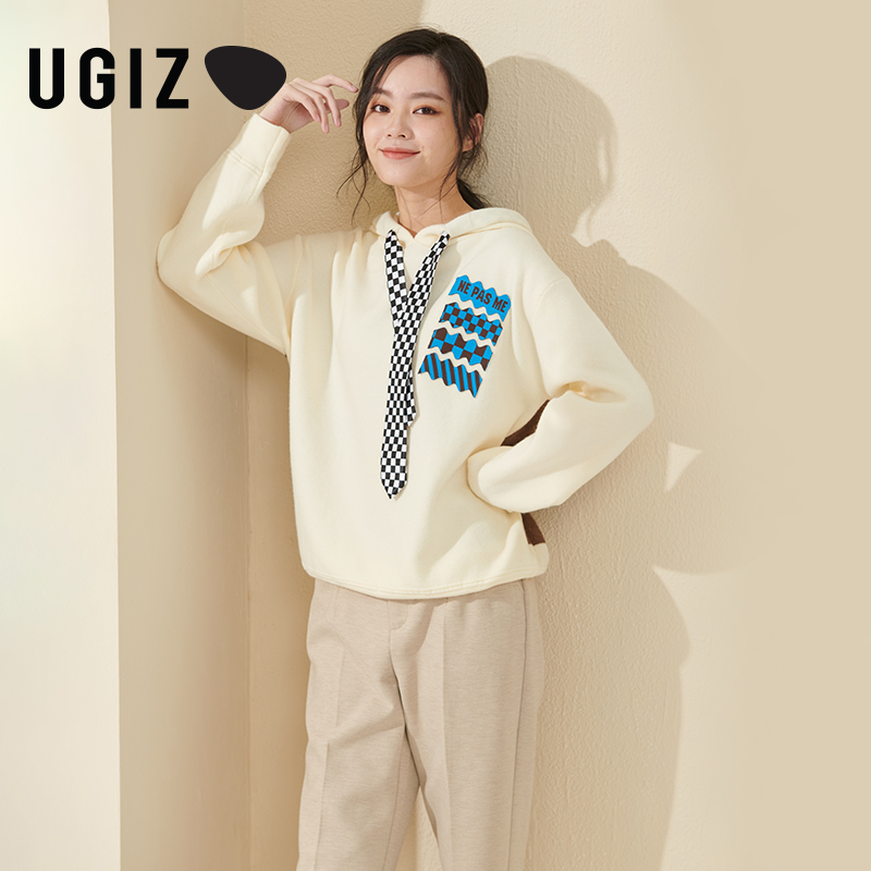 UGIZ毛衣商场同款春季印花连帽