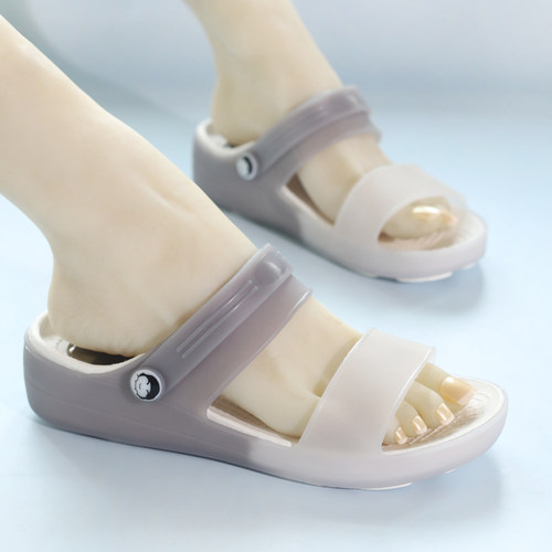 拼色防滑坡跟两用拖鞋凉鞋