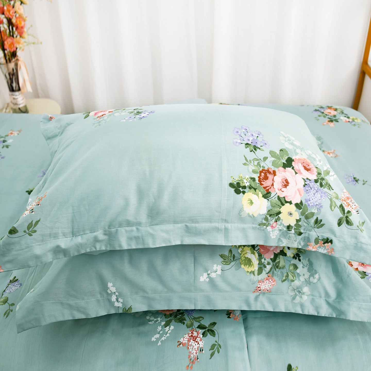 海贝100%纯棉枕头皮斜纹枕套两只装单人成人两只床上用品74x48cm