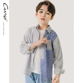 儿童春秋新款 衬衫 条纹衬衣中大童纯棉翻领潮 男童长袖 纯一良品童装