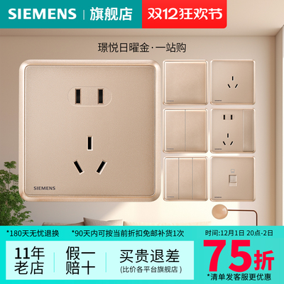 西门子开关插座璟悦日曜金10A五孔USB一开16A家用面板旗舰店套餐