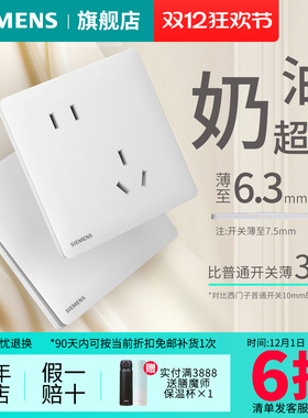 西门子开关插座奶油超薄灵煜哑光雾沙白五孔USB一开灰色面板套餐