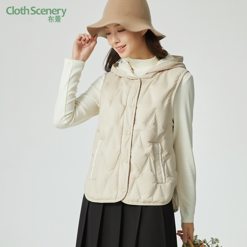 布景连帽羽绒马甲外套