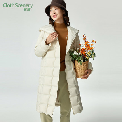 布景羽绒服女中长款冬季新品国风新中式盘扣连帽白鸭绒外套厚1367