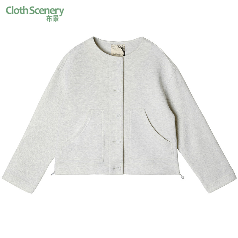 布景短外套女2025年秋季新品简约圆领长袖宽松直筒卫衣外套0889