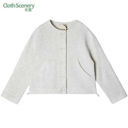 布景短外套女2025年秋季新品简约圆领长袖宽松直筒卫衣外套0889