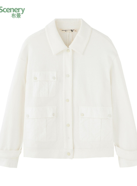 布景外套女春季新品工装风衬衫领多口袋纯色简约短款长袖上衣0594