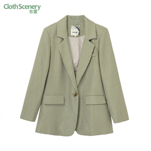 通勤复古格纹宽松一粒扣设计西服0966 新品 布景西装 外套女春季