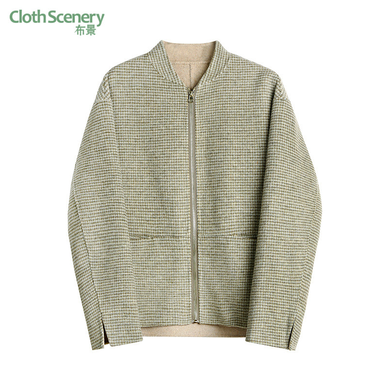 布景毛呢大衣女2025年冬季新品简约棒球领格纹含羊毛短款外套1036,女装/女士精品,毛呢外套,淘宝优惠券,粉丝福利购,淘宝优惠卷