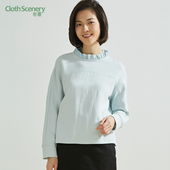 布景卫衣女春季 小清新温柔风褶皱立领设计感荷叶领长袖 上衣3052