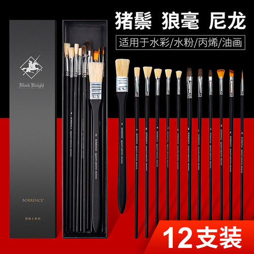 学生扇形专业猪鬃黑骑士水粉笔