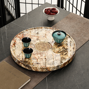精工奢石茶盘家用2025新款圆形轻奢现代高档茶托盘大理石茶海茶台