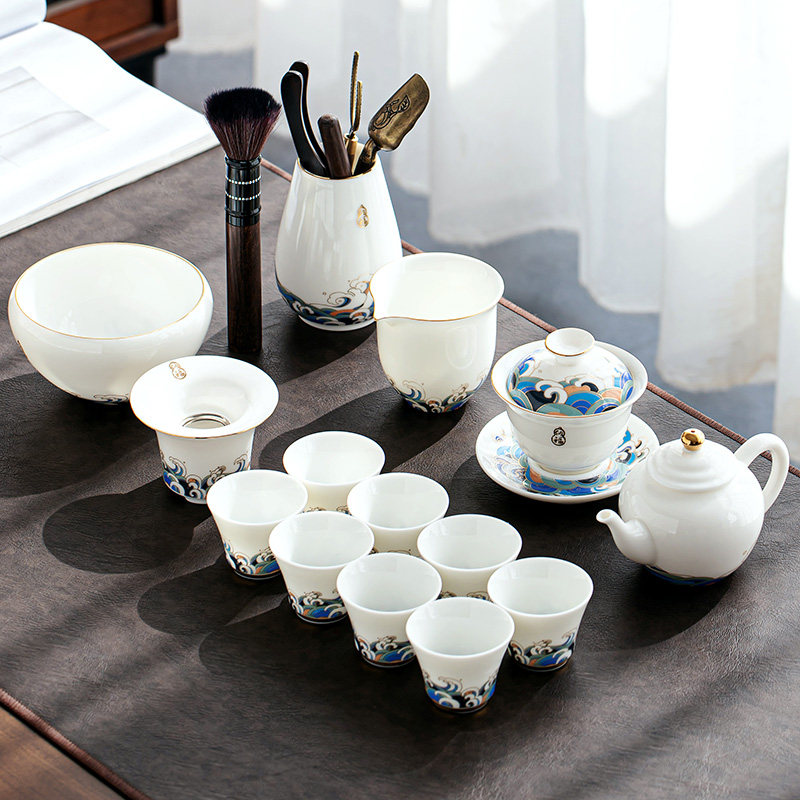 功夫盖碗茶壶喝茶杯轻奢瓷套装家用办公整套描金陶瓷茶具2025新款,餐饮具,功夫茶具,淘宝优惠券,粉丝福利购,淘宝优惠卷
