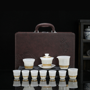 中国风璞玉瓷祥云功夫茶具盖碗整套套装陶瓷冰种玉瓷高档礼盒包装