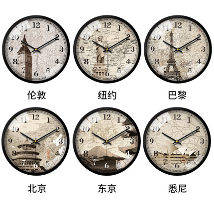 酒店宾馆旅社大堂前台世界地名时区欧式复古挂钟静音现代简约钟表