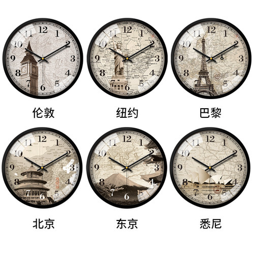 酒店宾馆旅社欧式复古挂钟静音