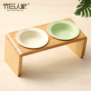 猫碗架双碗防打翻猫饭食盆狗狗碗陶瓷猫粮小型犬泰迪保护颈椎高脚