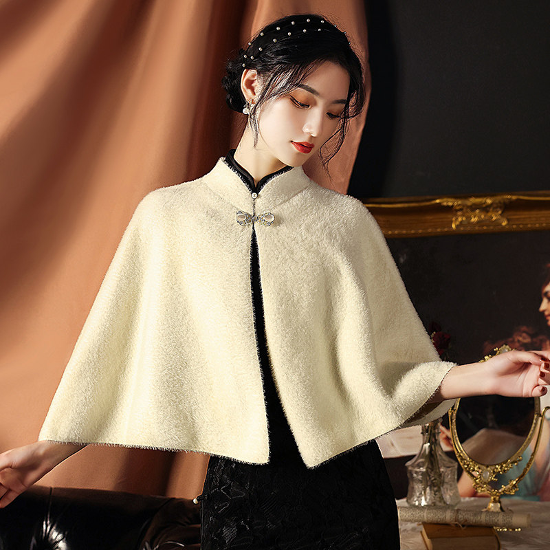 水貂绒毛披肩旗袍婚纱礼服伴娘外搭保暖披肩秋冬季斗篷小外套短款