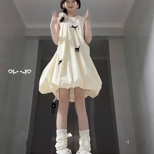 温柔甜美风蝴蝶结黄色无袖 高级显瘦短裙 背心连衣裙女学生夏季 新款