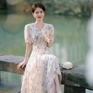 茶歇法式 海边度假收腰遮肚长裙女 气质温柔碎花连衣裙2025夏季 新款