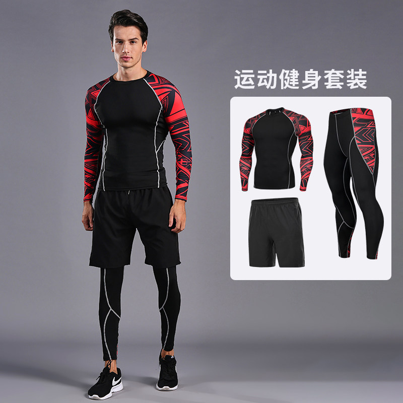 健身服男套装三四件套速干衣篮球紧身衣跑步运动套装健身房训练服