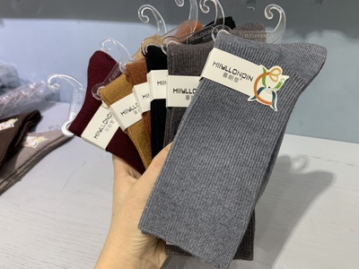 5双包邮喜朗登兔绒袜子女竖条冬季保暖中筒袜纯色堆堆袜羊绒长筒