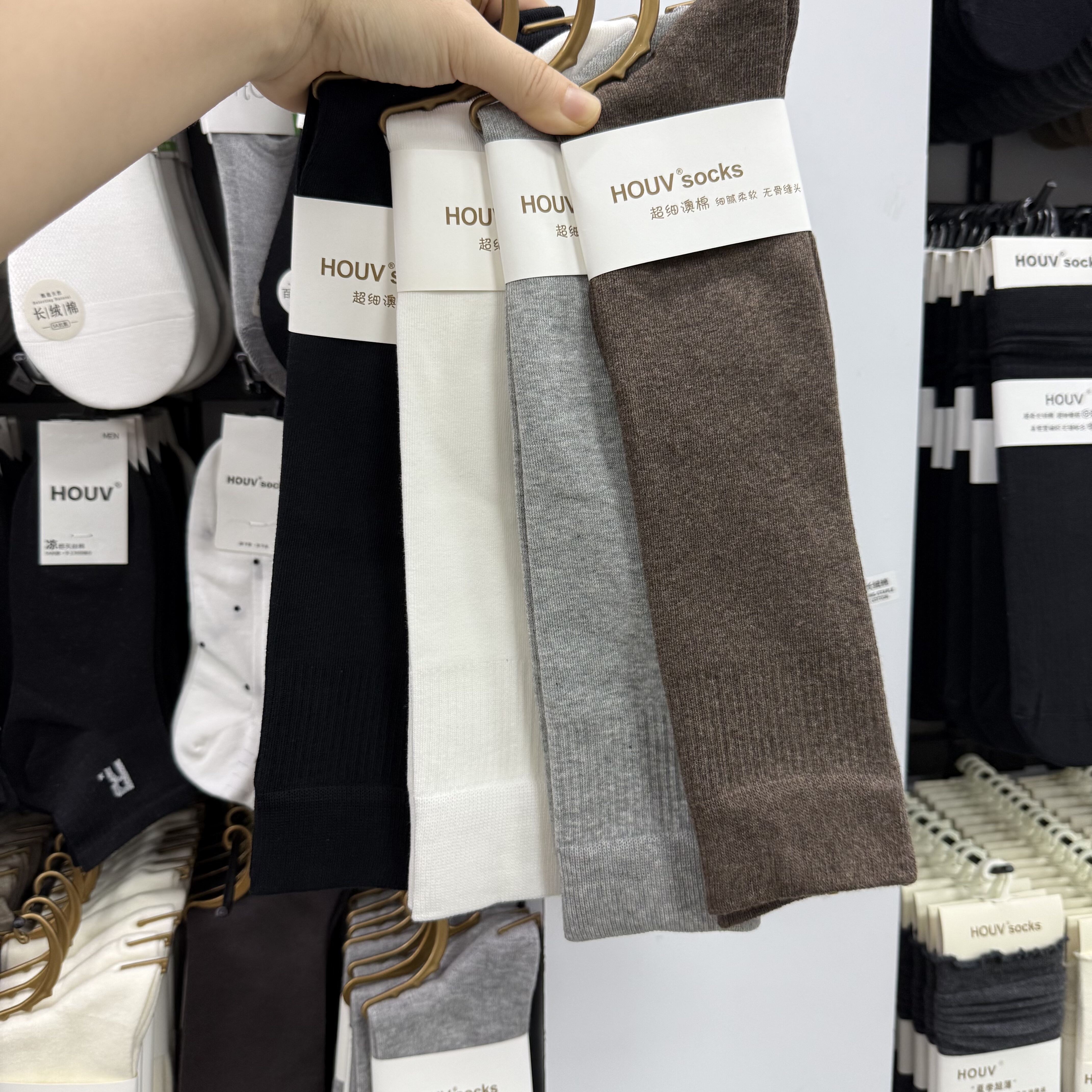 HOUV21129纯色小腿袜超细澳棉咖色韩系ins无骨高筒袜春秋女款长袜