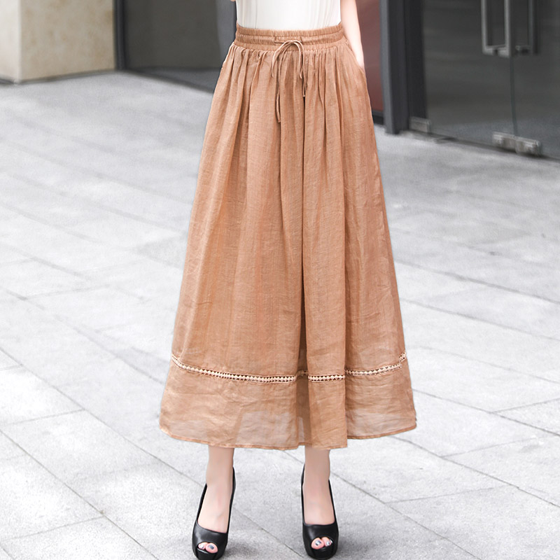 文艺新款苎麻半身裙2025宽松夏季女装女裙复古长裙松紧镂空半身裙