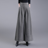 胖MM百搭长裤 人字纹羊毛呢阔腿裤 大码 高腰加厚裙裤 女2026春季 新款