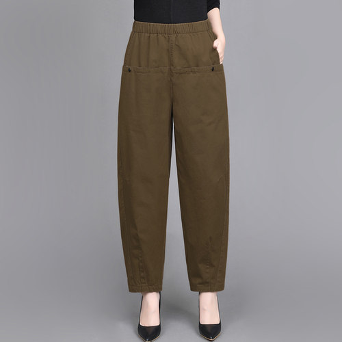 2025时尚潮流纯棉休闲裤个性拼接胖MM显瘦高腰简约窄版宽松哈伦裤