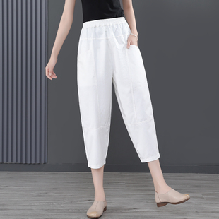 棉麻女裤夏季薄款冰丝裤哈伦裤九分裤纯棉裤子2026新款七分休闲裤