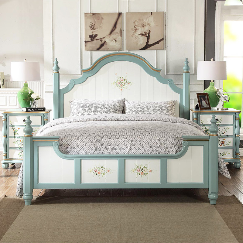 美式实木床地中海风格双人床田园风卧室1.8米床度假屋卧室公主床