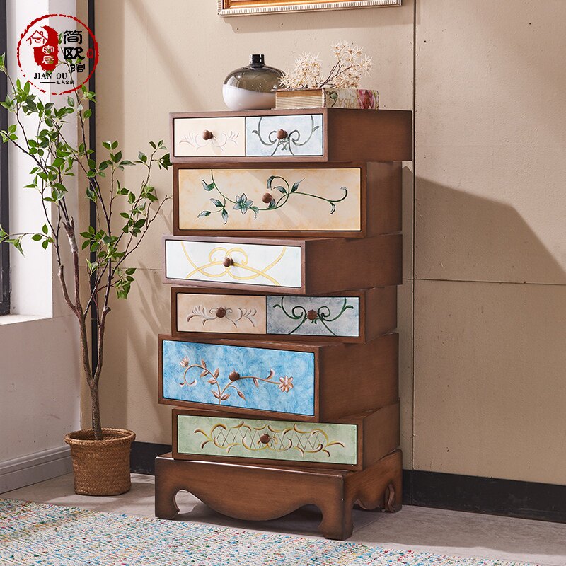 美式乡村复古地中海多功能收纳五斗柜田园彩绘多层组合斗柜多变柜