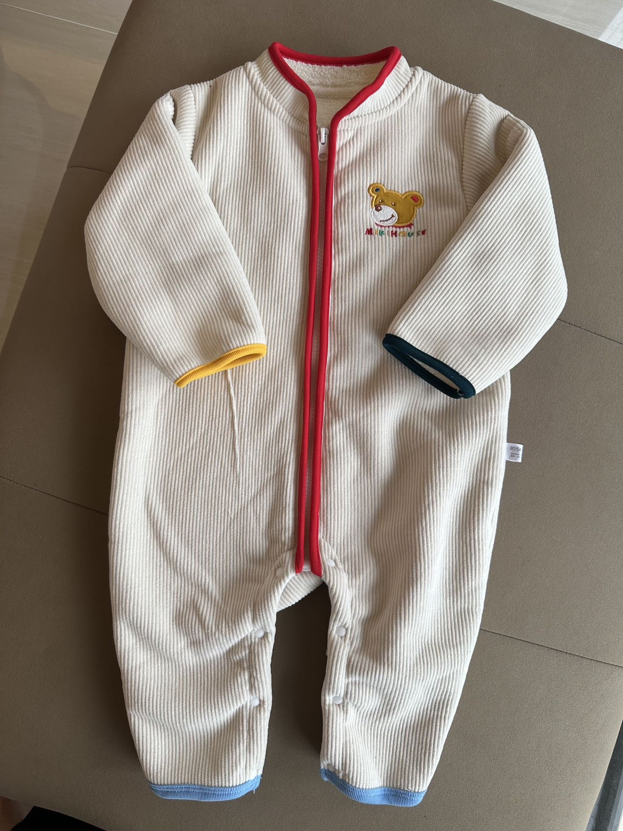 Miki原单日系婴儿秋冬羊羔绒拉链长爬宝宝爬爬服保暖外出连体衣