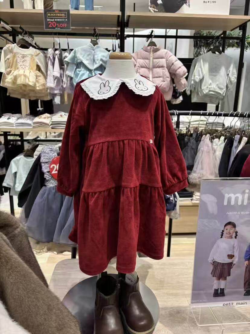 预日单原单新款可爱米菲兔灯芯绒娃娃领长袖连衣裙年服